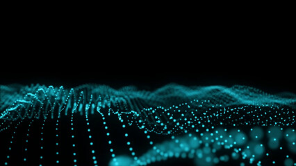 Abstract Waveform of Glowing Teal Dots on a Black Background Creates a Futuristic Vibe digital