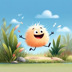 Fluffy creature joyfully leaping