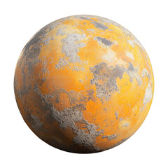 A digitally rendered planet, predominantly orange with a weathered, cracked surface texture.
