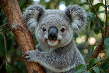 Naklejka premium Adorable smiling cartoon koala radiating friendliness