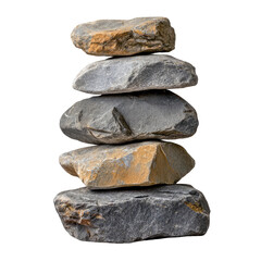 A stack of five irregularly shaped stones, balanced precariously, showcasing various textures and colors.