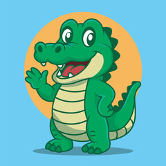 Cartoon Illustration of a Friendly Crocodile Waving
