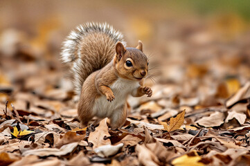 Energetic cartoon squirrel joyfully sprinting through nature