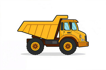 Fototapeta premium Adorable yellow cartoon dumper truck on white background