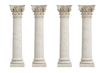Set of Four Classic Marble Corinthian Columns on White Background