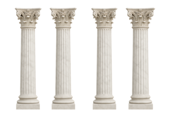 Set of Four Classic Marble Corinthian Columns on White Background