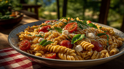 Pasta Primavera in a Vibrant Feast: A gourmet masterpiece of Pasta Primavera bursts with fresh flavors and colors, offering a tantalizing glimpse of culinary artistry. 