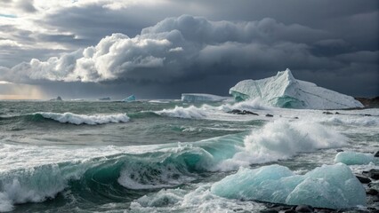 Majestic Arctic Ice and Turbulent Ocean Waves