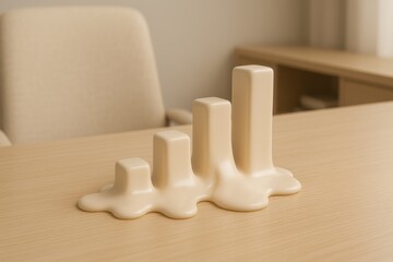 Abstract modern sculpture representing growth and change in a minimalist office setting with a smooth design and warm color palette