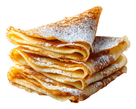 Stack of folded crepes sprinkled with powdered sugar isolated on transparent background - Powered by Adobe