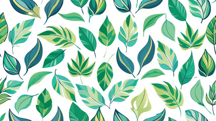 Green leaves pattern design on a light background showcasing various shades and shapes of foliage
