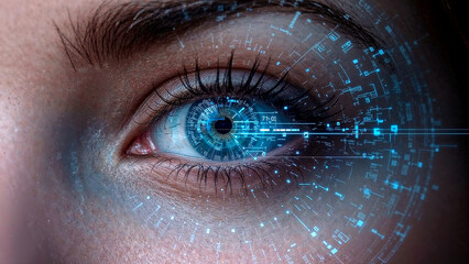 Obraz premium Futuristic eye reflecting human-machine integration