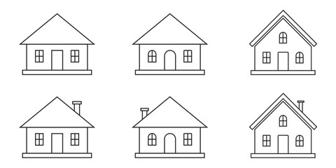 House icons set. Home icon collection. Real estate. Flat style houses symbols for apps and websites. tiny house icon line art vector. Vector set of house thin line icons. home icon set. Eps 10. 