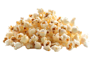 Delicious popcorn heap isolated on black background perfect for movie night snacks