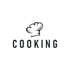elegant silhouette concept design of cooking logo with chef hat icon, and equipment silhouette symbol for restaurant, bar, cafe, catering business template illustration for poster