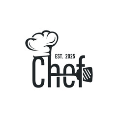 elegant silhouette concept design of cooking logo with chef hat icon, and equipment silhouette symbol for restaurant, bar, cafe, catering business template illustration for poster