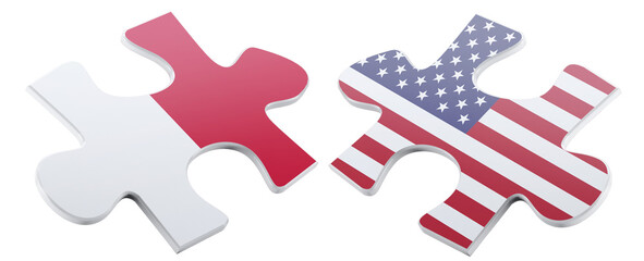Two puzzle pieces, one displaying the flag of Malta and the other the flag of the United States, seem poised to join together, symbolizing partnership and the unity.