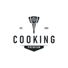 elegant silhouette concept design of cooking logo with chef hat icon, and equipment silhouette symbol for restaurant, bar, cafe, catering business template illustration for poster