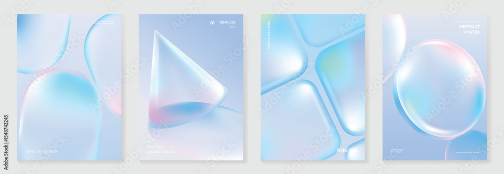 Poster modern gradient liquid glass poster background vector set.cover template with perspective geometric 