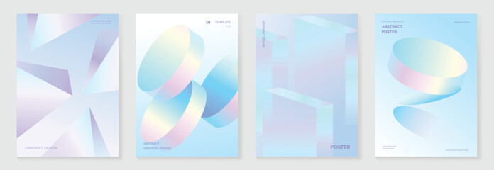 Obraz na płótnie Canvas Modern gradient liquid glass poster background vector set.Cover template with perspective geometric prism shape. Ideal design for social media, cover, banner, wallpaper, promotion, ads.