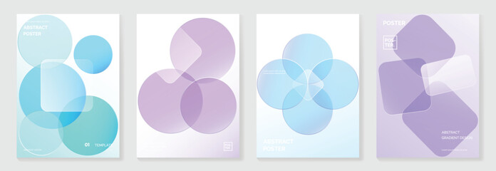 Obraz na płótnie Canvas Modern gradient liquid glass poster background vector set.Cover template with perspective geometric prism shape. Ideal design for social media, cover, banner, wallpaper, promotion, ads.