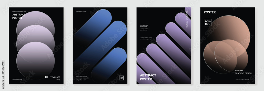 Poster modern gradient liquid glass poster background vector set.cover template with perspective geometric 