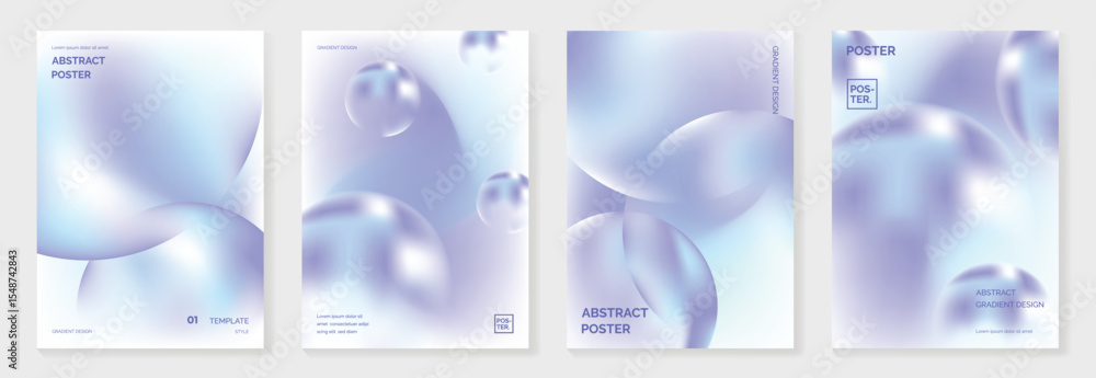 Poster modern gradient liquid glass poster background vector set.cover template with perspective geometric 