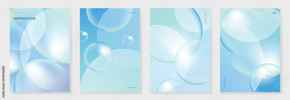 Poster modern gradient liquid glass poster background vector set.cover template with perspective geometric 
