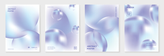Naklejka na ściany i meble Modern gradient liquid glass poster background vector set.Cover template with perspective geometric prism shape. Ideal design for social media, cover, banner, wallpaper, promotion, ads.