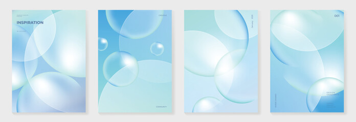 Naklejka na ściany i meble Modern gradient liquid glass poster background vector set.Cover template with perspective geometric prism shape. Ideal design for social media, cover, banner, wallpaper, promotion, ads.