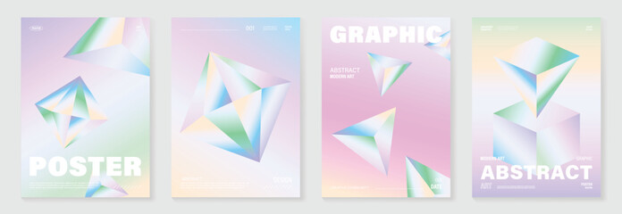 Fototapeta na wymiar Modern gradient liquid glass poster background vector set.Cover template with perspective geometric prism shape. Ideal design for social media, cover, banner, wallpaper, promotion, ads.