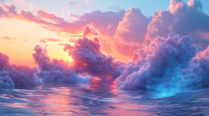 AI-generated illustration of fluffy blue and pink clouds at sunset