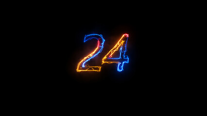 Number 24 on dark background. 3D illustration,style wall font number 24