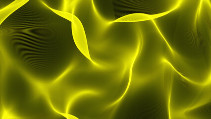 abstract yellow background for technology. Neon shiny light glowing wave lines, vector futuristic technology