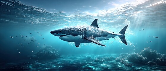 Great white shark in azure ocean