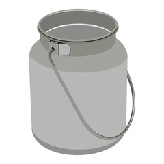 Aluminum milk can with a handle in light grey color isolated vector illustration