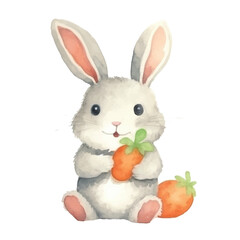 Naklejka premium Watercolor Bunny Holding Carrot with Another Carrot Beside It