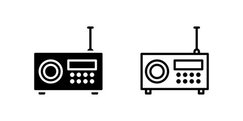 Old-style FM radio icon set for broadcasting, audio, and music use