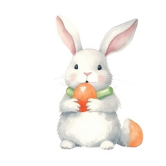 Naklejka premium Watercolor Bunny with Carrot and Green Scarf Easter Illustration