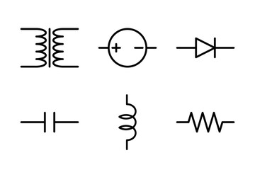 Icons of transformers, power, and mixed components for electronic circuit diagrams.