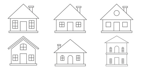 home icon set for websites and apps. Simple house symbol. Flat real estate sign. Main page pictogram in filled, thin line, outline and stroke style. Houses, home, linear icons. Line with editable. 