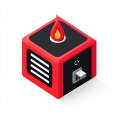 Stylish Red and Black Fire Safety Equipment with Flame Icon and Digital Control for Modern Interior Spaces