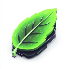 Green Leaf with Modern Technology Design Emphasizing Nature and Innovation in a Bright and Vibrant Style