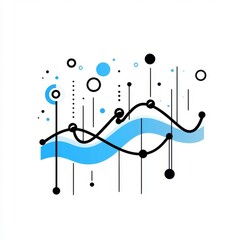 Abstract lines and circles with blue waves and geometric shapes representing data visualization concepts and modern artistic design