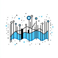 Abstract graphic representation of data trends with colorful lines and dots for digital visualization and analytics concepts