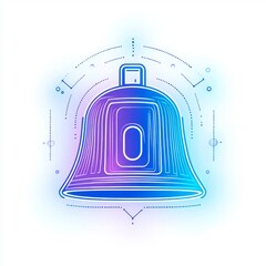 Abstract digital bell icon with futuristic design, neon colors, and modern technology elements for notifications and alerts