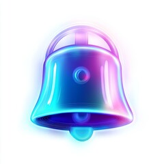 Vibrant Neon Bell Icon with a Glowing Aura in Blue and Pink Hues Suitable for Digital Designs and Notifications
