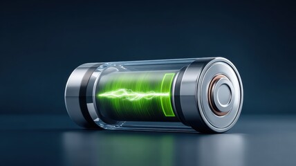 Battery storage charging innovation. A sleek, modern battery design showcasing vibrant energy flow within a transparent casing.