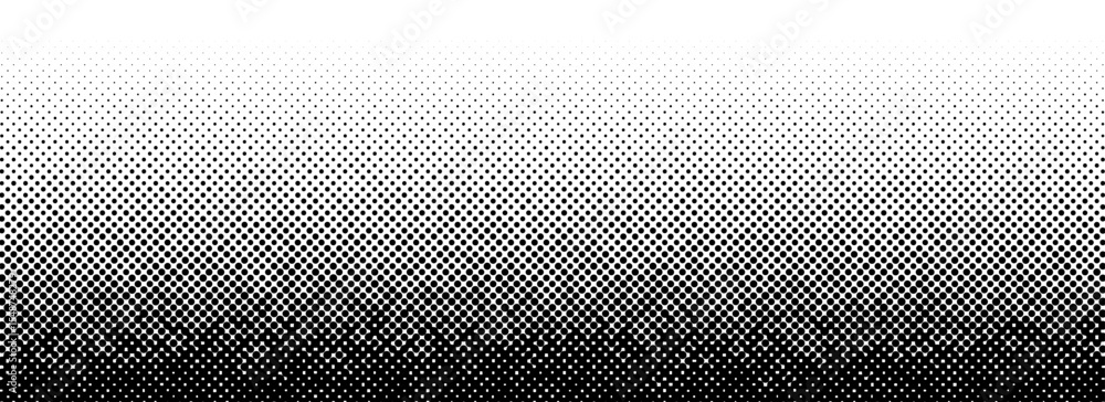 Poster Grunge halftone gradient texture. Black pixelated backdrop. Weathered grit noise background. Fading gritty sand wallpaper. Anime or manga style comic overlay. Vector textured template surface