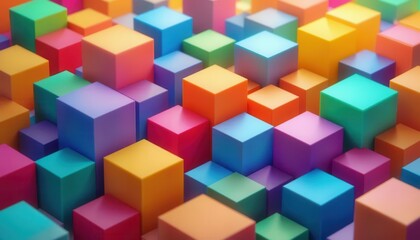 Obraz premium Colorful 3D cubes create vibrant display for computer screen backgrounds and digital art designs